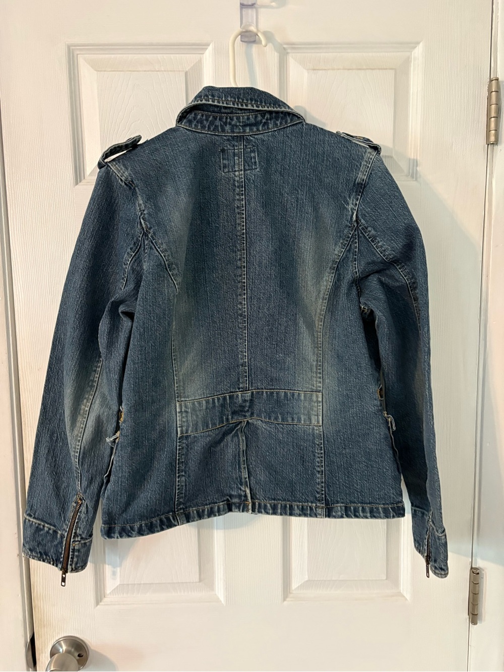 Old Navy Denim Utility Jacket Cargo Pocket Zip Front Blue Large - Picture 8 of 12